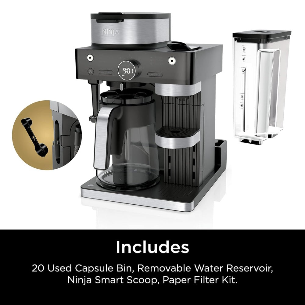 NINJA ESPRESSO & COFFEE BARISTA SYSTEM CFN601C, WITH 12-CUP CARAFE, BUILT-IN FROTHER, BLACK