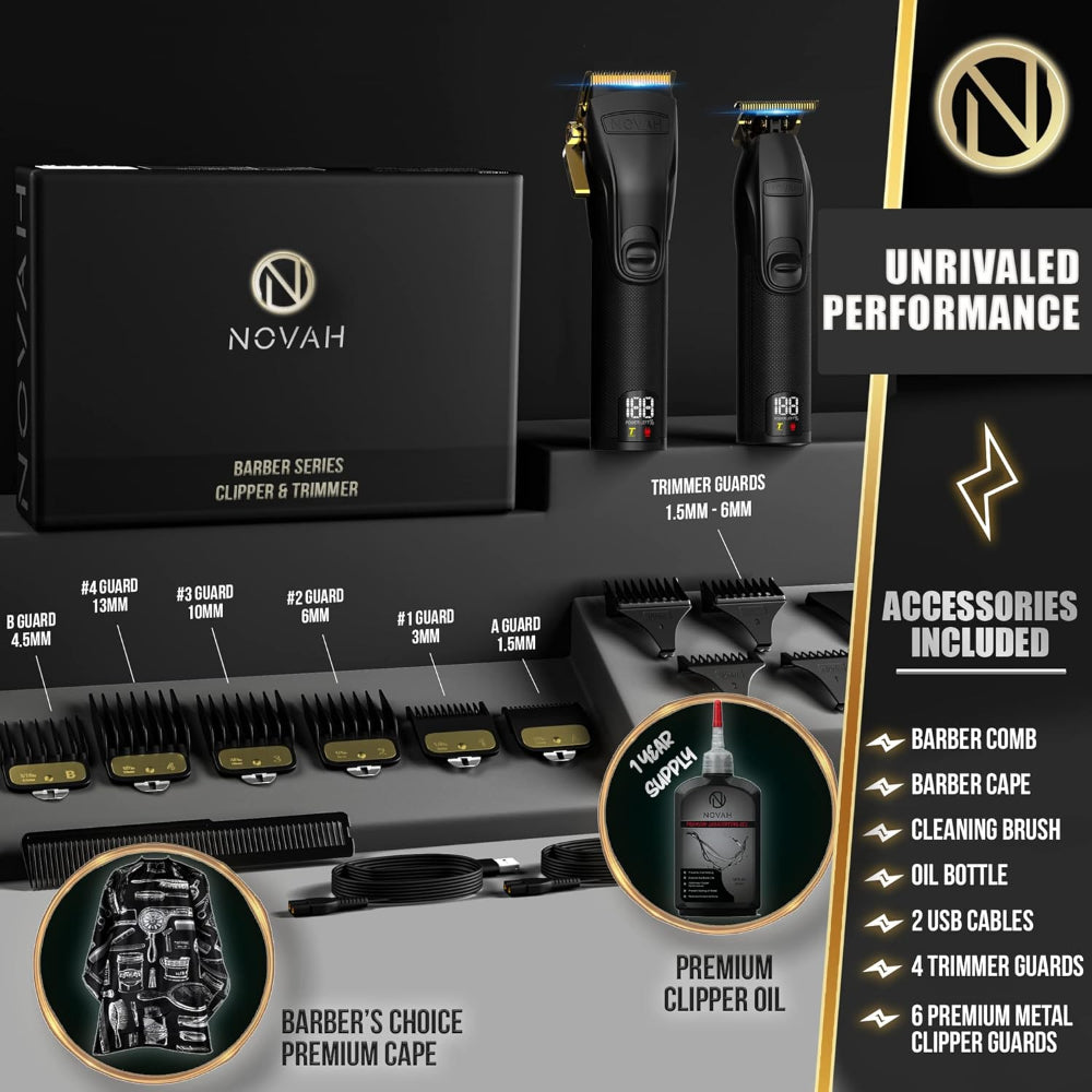 NOVAH PROFESSIONAL HAIR CLIPPERS AND TRIMMER SET – BLACK & GOLD