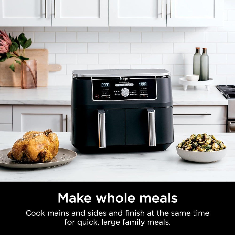 NINJA FOODI 10 QUART DUALZONE 6-IN-1 AIR FRYER: 2 BASKETS, SMART FINISH, GREY