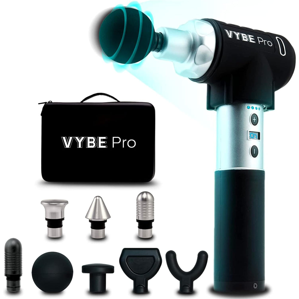 VYBE PRO PERCUSSION MASSAGE GUN: 9 SPEEDS, 8 ATTACHMENTS, QUIET