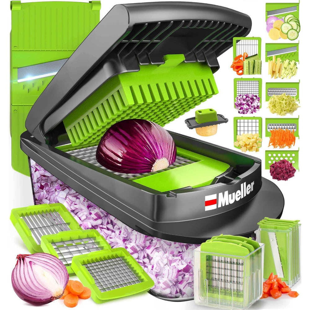 MUELLER PRO-SERIES 8-IN-1 VEGETABLE CHOPPER & SPIRALIZER WITH CONTAINER