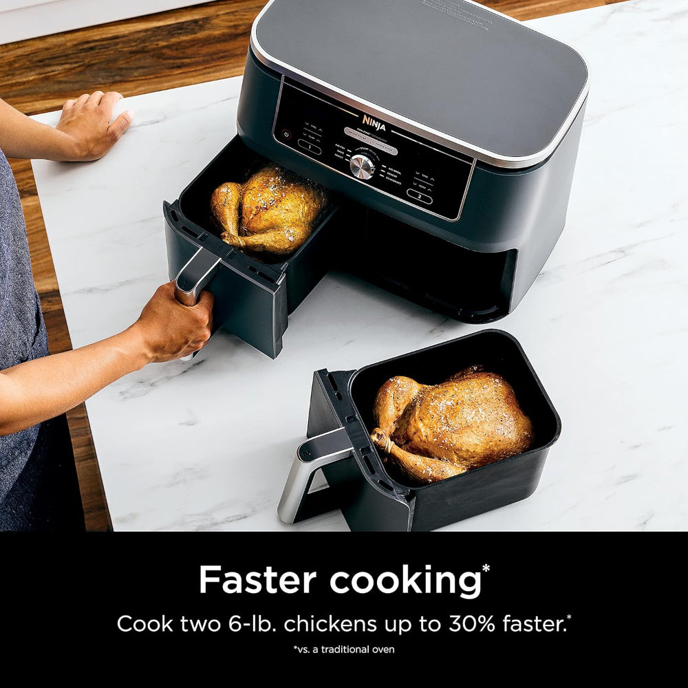 NINJA FOODI 10 QUART DUALZONE 6-IN-1 AIR FRYER: 2 BASKETS, SMART FINISH, GREY