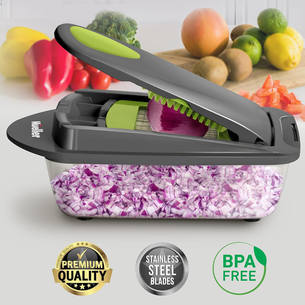 MUELLER PRO-SERIES 8-IN-1 VEGETABLE CHOPPER & SPIRALIZER WITH CONTAINER
