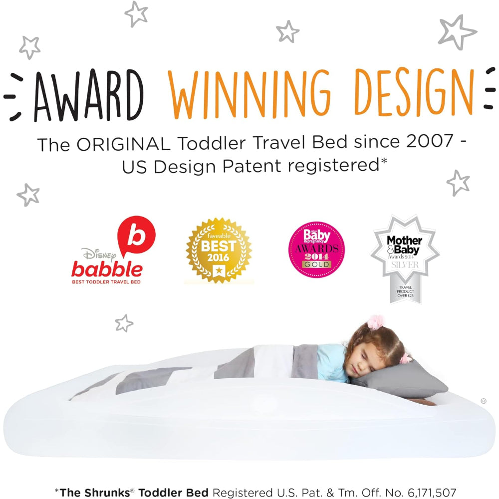 THE SHRUNKS TODDLER TRAVEL BED: PORTABLE INFLATABLE AIR MATTRESS WITH ELECTRIC PUMP