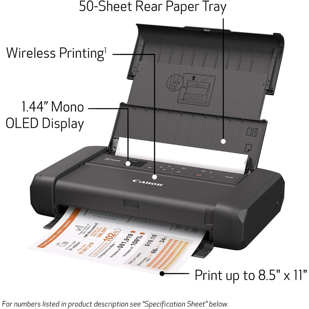 CANON PIXMA TR150 WIRELESS PORTABLE PRINTER WITH BATTERY PACK