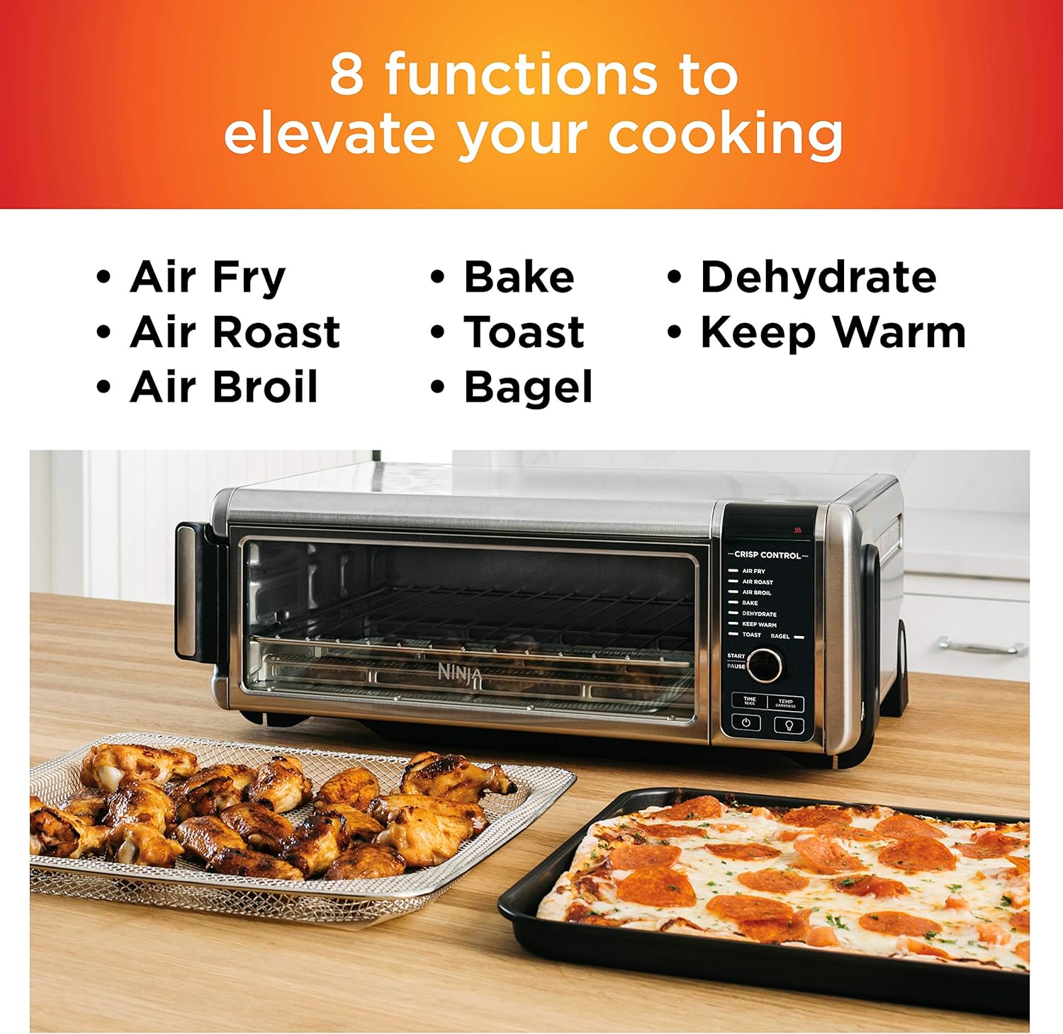NINJA SP101 DIGITAL AIR FRY COUNTERTOP OVEN, 8-IN-1 FUNCTIONALITY, WITH AIR FRY BASKET, WIRE RACK & CRUMB TRAY, SILVER