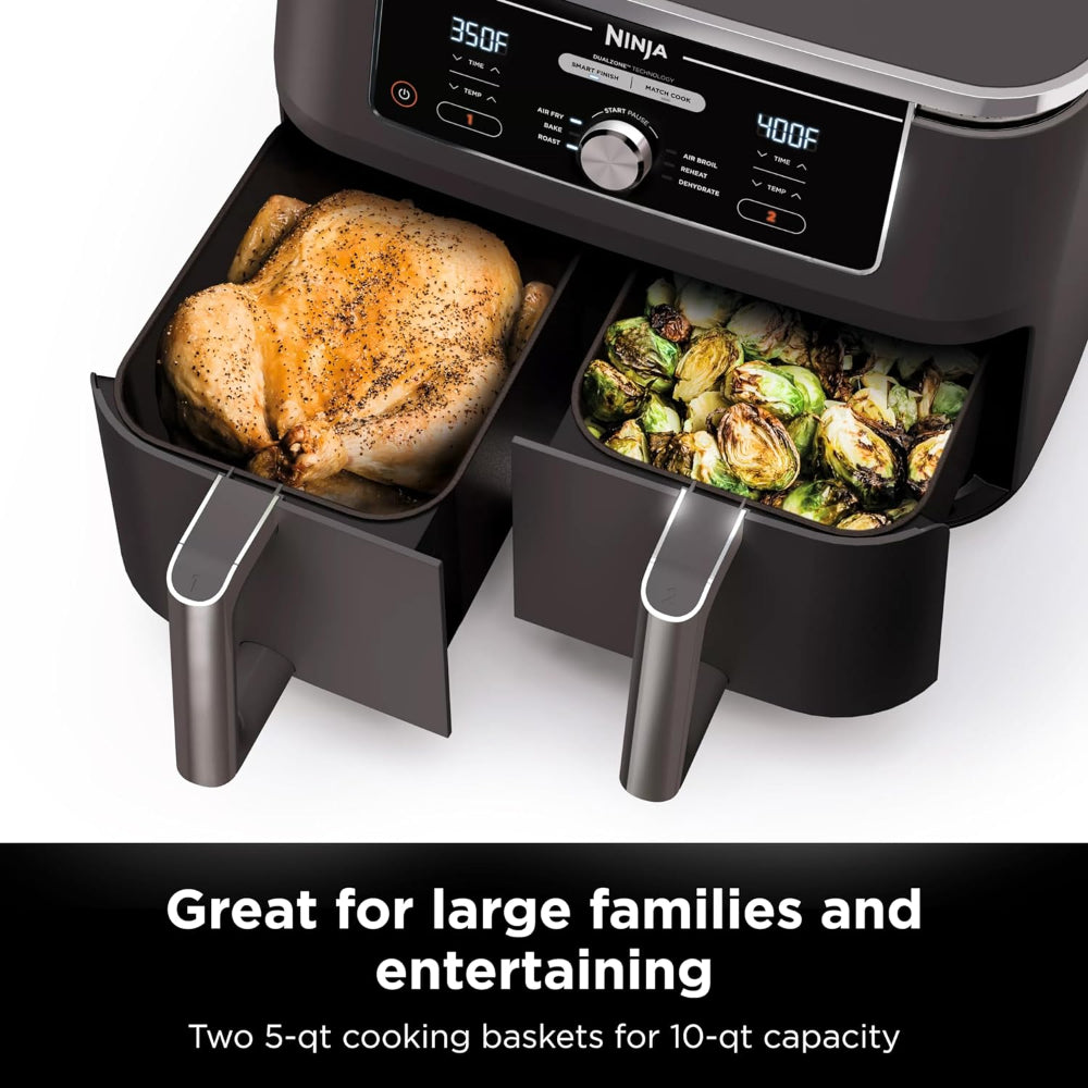 NINJA FOODI 10 QUART DUALZONE 6-IN-1 AIR FRYER: 2 BASKETS, SMART FINISH, GREY