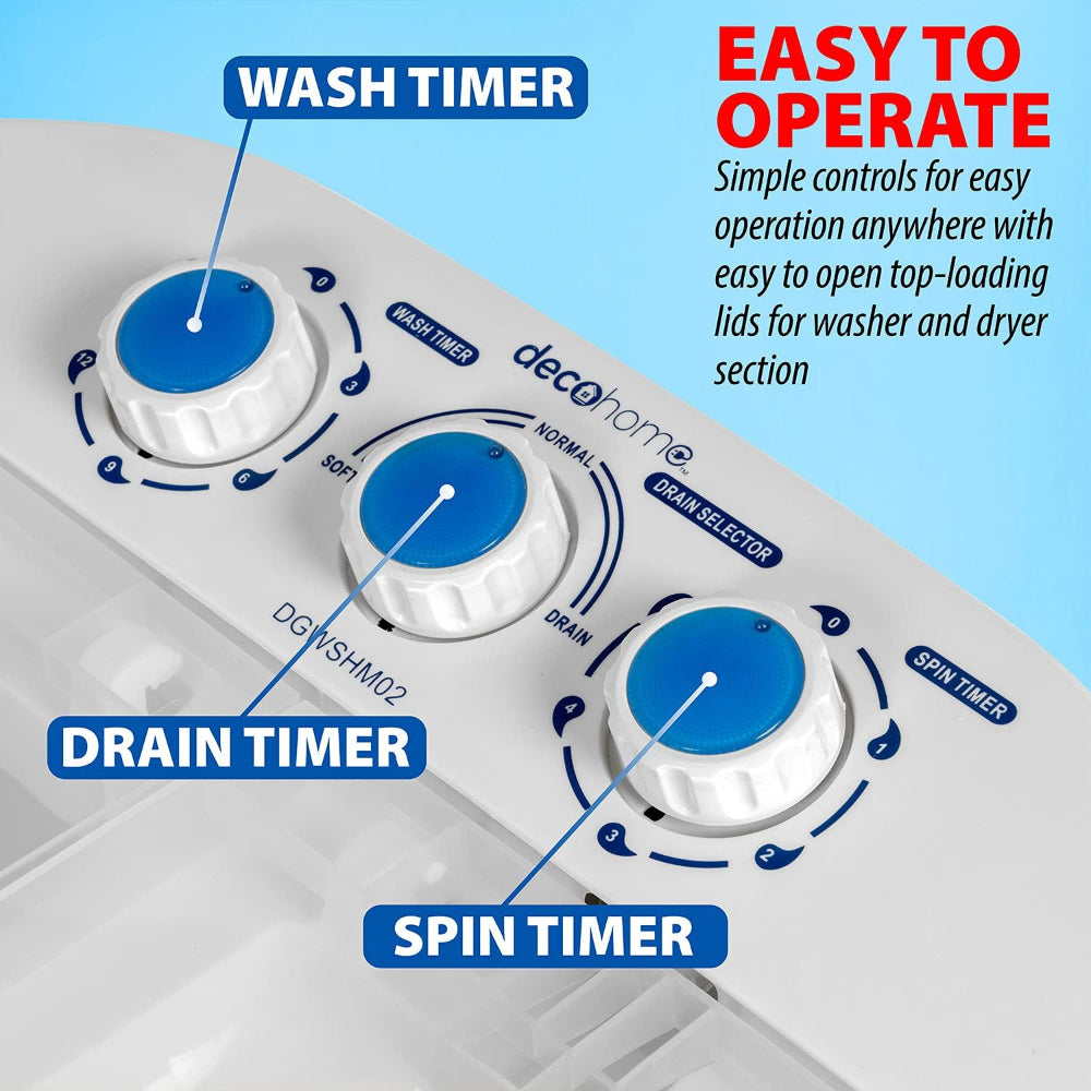PORTABLE TWIN TUB WASHING MACHINE, BUILT-IN DRAINAGE, FOR DORMS, APARTMENTS, ETC.