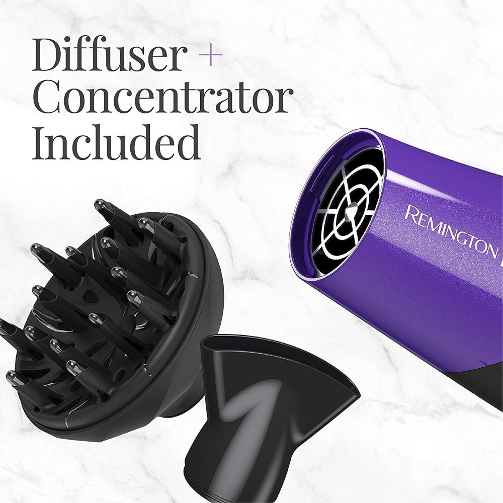 REMINGTON HAIR DRYER: DAMAGE PROTECTION, CERAMIC + IONIC + TOURMALINE TECH, BLACK, 3 PIECE
