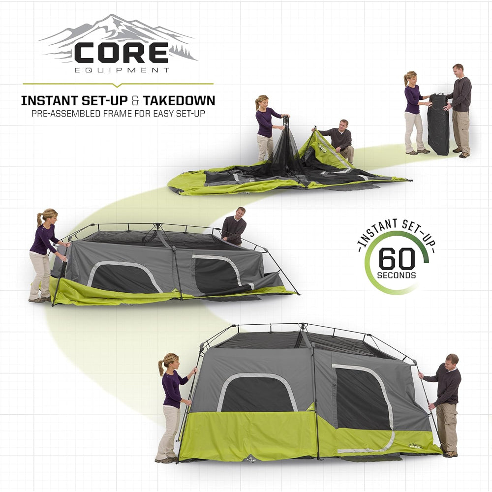 CORE 9-PERSON INSTANT CABIN TENT: 2-MIN SETUP, 14'X9', STORAGE POCKETS INCLUDED