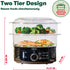 BELLA 2-TIER FOOD STEAMER: DISHWASHER SAFE, STACKABLE BASKETS, AUTO SHUTOFF, 7.4 QT, BLACK