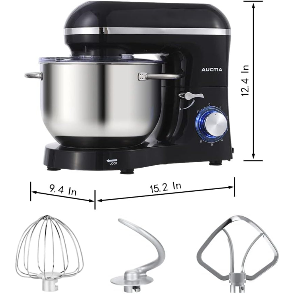 AUCMA STAND MIXER, 6.5-QT 660W, 6-SPEED TILT-HEAD FOOD MIXER, DOUGH HOOK, WIRE WHIP & BEATER