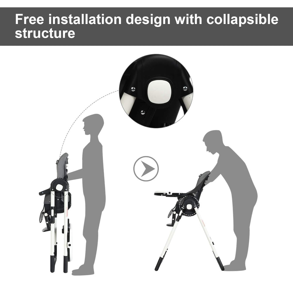 INFANS HIGH CHAIR, FOLDABLE, ADJUSTABLE BACKREST / FOOTREST / SEAT HEIGHT, REMOVEABLE TRAY