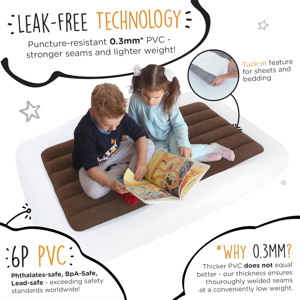 THE SHRUNKS TODDLER TRAVEL BED: PORTABLE INFLATABLE AIR MATTRESS WITH ELECTRIC PUMP