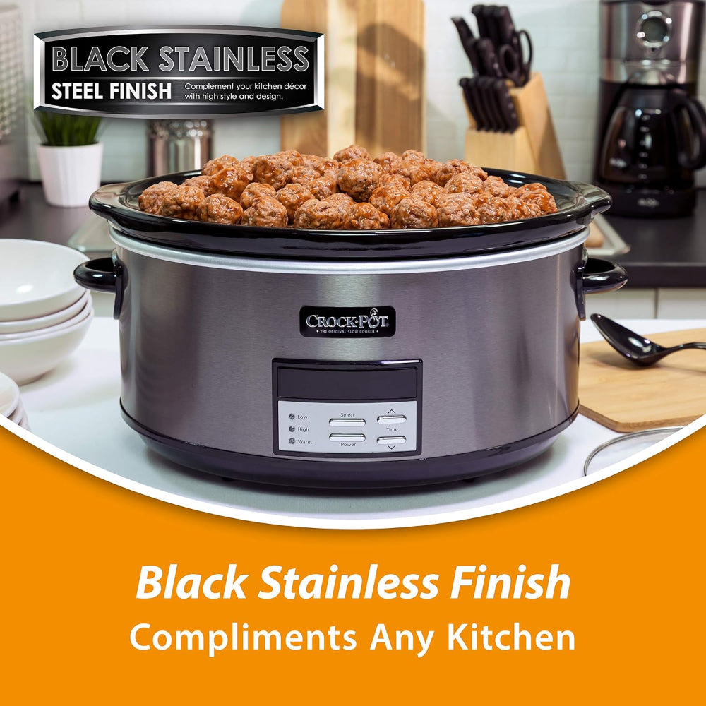 CROCK-POT SLOW COOKER: BRAND NEW, BLACK STAINLESS STEEL