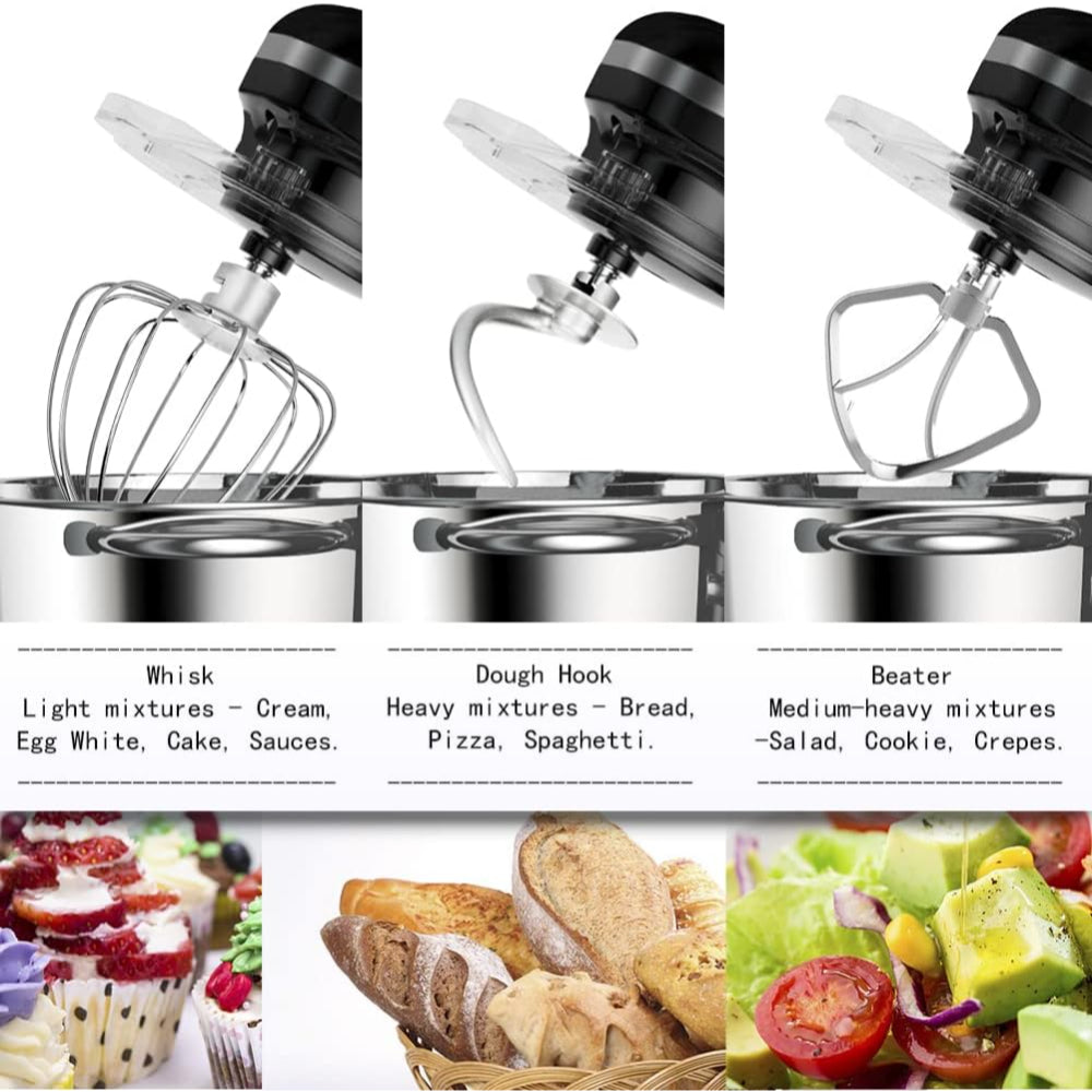 AUCMA STAND MIXER, 6.5-QT 660W, 6-SPEED TILT-HEAD FOOD MIXER, DOUGH HOOK, WIRE WHIP & BEATER