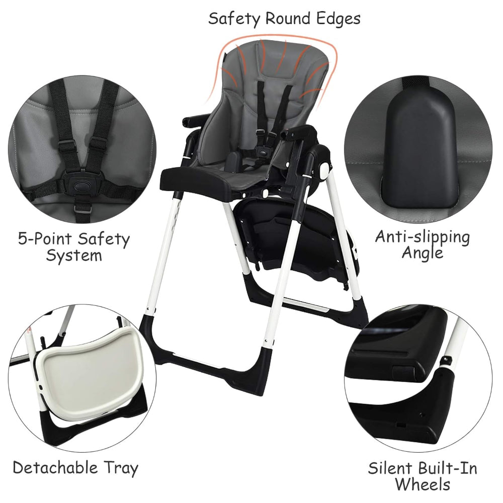 INFANS HIGH CHAIR, FOLDABLE, ADJUSTABLE BACKREST / FOOTREST / SEAT HEIGHT, REMOVEABLE TRAY