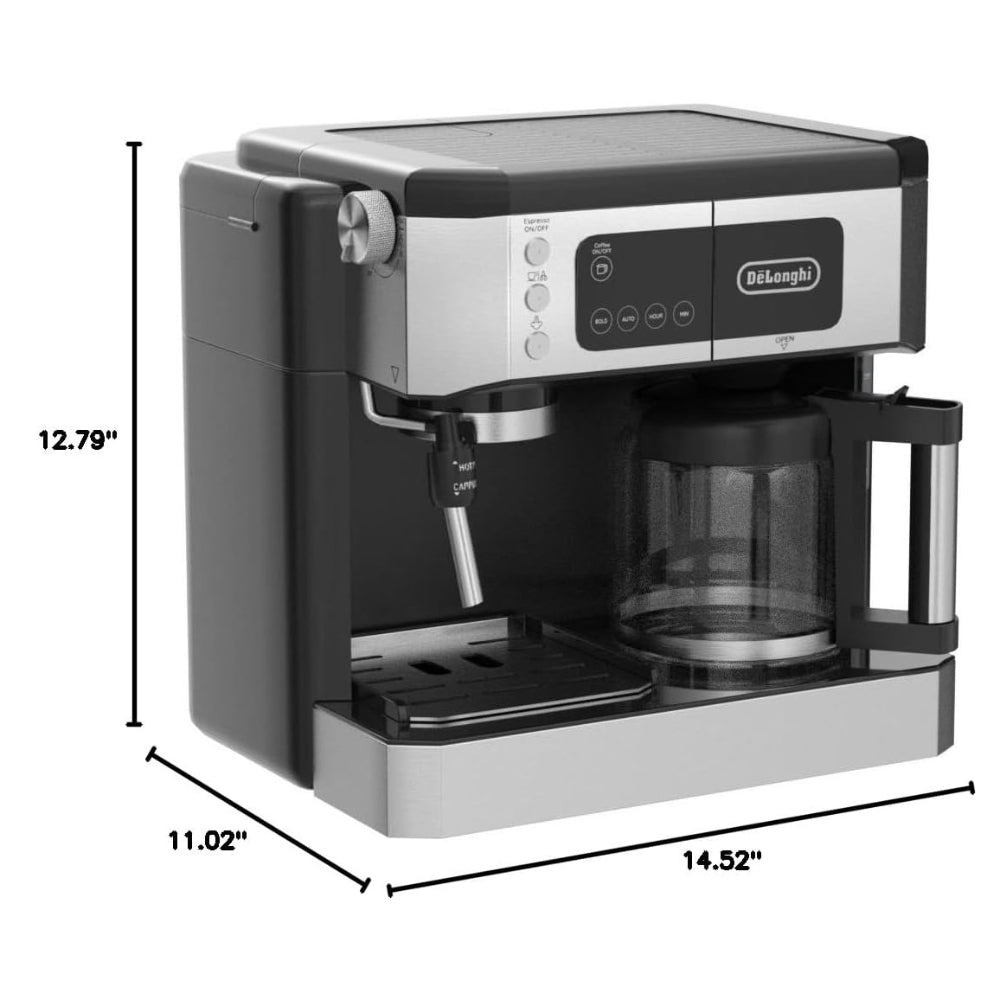 DE'LONGHI ALL-IN-ONE COMBINATION COFFEE MAKER & ESPRESSO MACHINE + MILK FROZER, COM532M, BLACK