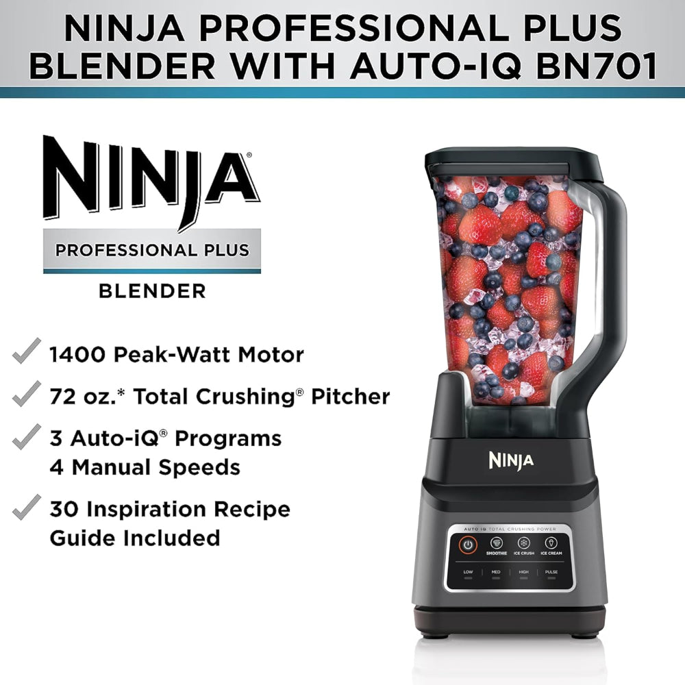 NINJA BN701 PROFESSIONAL PLUS BLENDER, 1400W, 3 FUNCTIONS, 72-OZ PITCHER, DARK GREY
