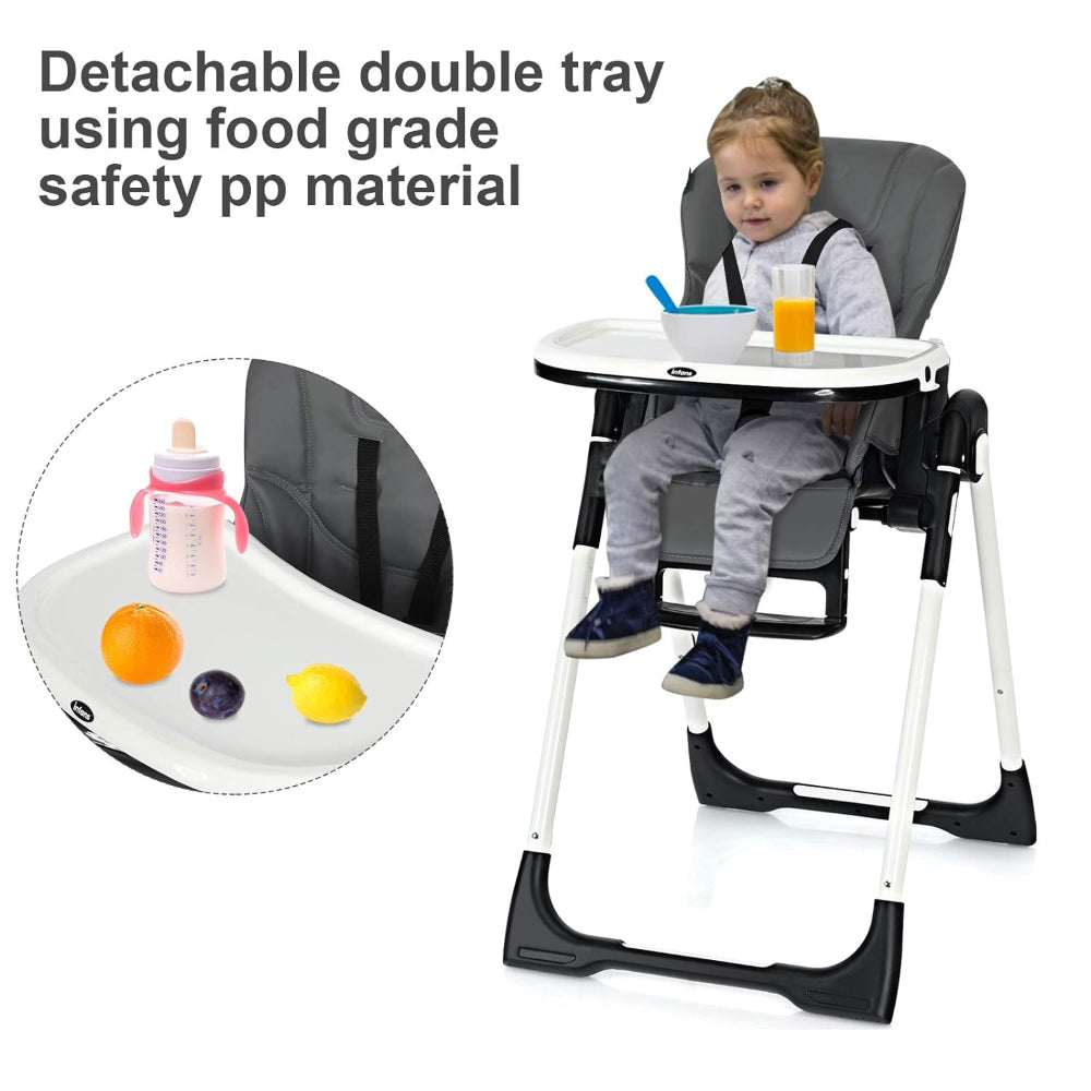 INFANS HIGH CHAIR, FOLDABLE, ADJUSTABLE BACKREST / FOOTREST / SEAT HEIGHT, REMOVEABLE TRAY