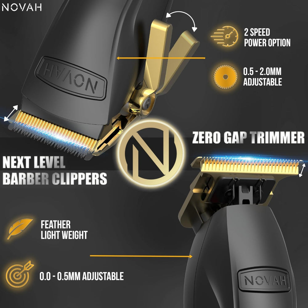 NOVAH PROFESSIONAL HAIR CLIPPERS AND TRIMMER SET – BLACK & GOLD