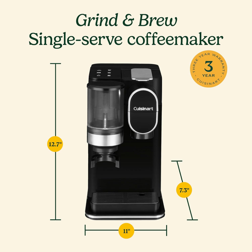 CUISINART DGB-2 SINGLE SERVE COFFEE MAKER + COFFEE GRINDER, 48 OZ, BLACK