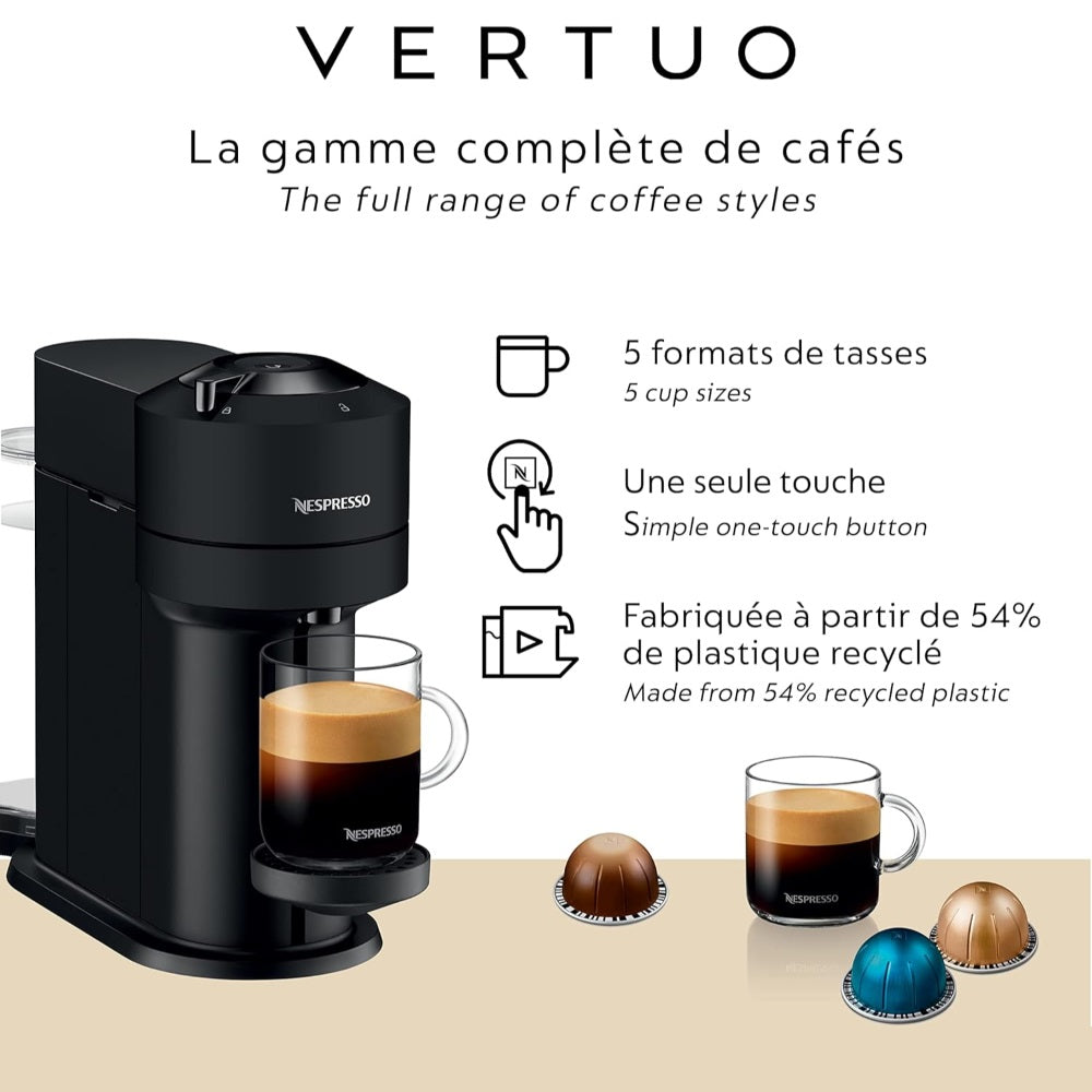 NESPRESSO VERTUO NEXT COFFEE AND ESPRESSO MACHINE WITH AEROCCINO FROTHER BY BREVILLE, MATTE BLACK