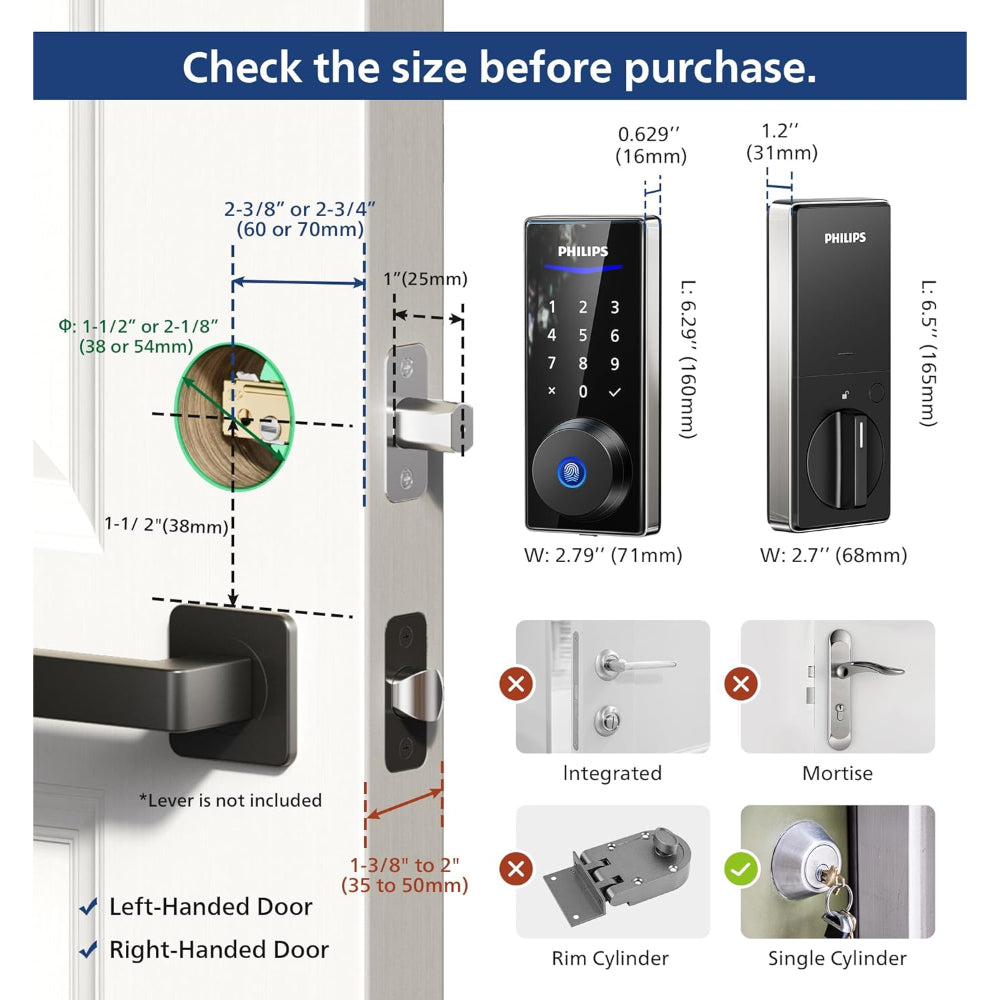PHILIPS FINGERPRINT DOOR LOCK, KEYLESS ENTRY - SATIN NICKEL
