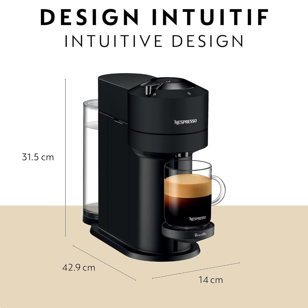 NESPRESSO VERTUO NEXT COFFEE AND ESPRESSO MACHINE WITH AEROCCINO FROTHER BY BREVILLE, MATTE BLACK