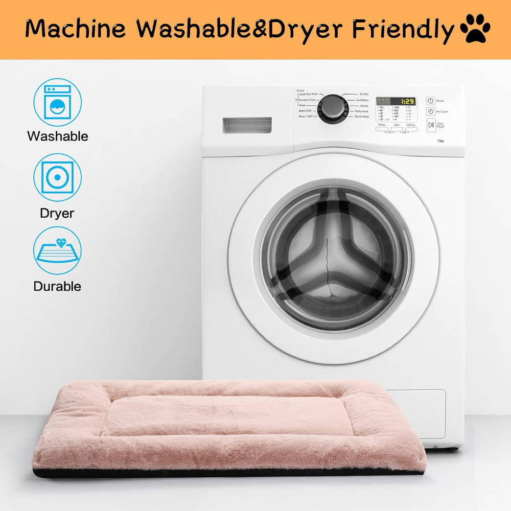 ULTRA SOFT WASHABLE DOG CRATE PAD, ANTI-SLIP MAT FOR MEDIUM / LARGE DOGS, PINK (48 INCH)