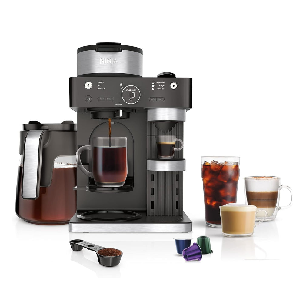 NINJA ESPRESSO & COFFEE BARISTA SYSTEM CFN601C, WITH 12-CUP CARAFE, BUILT-IN FROTHER, BLACK