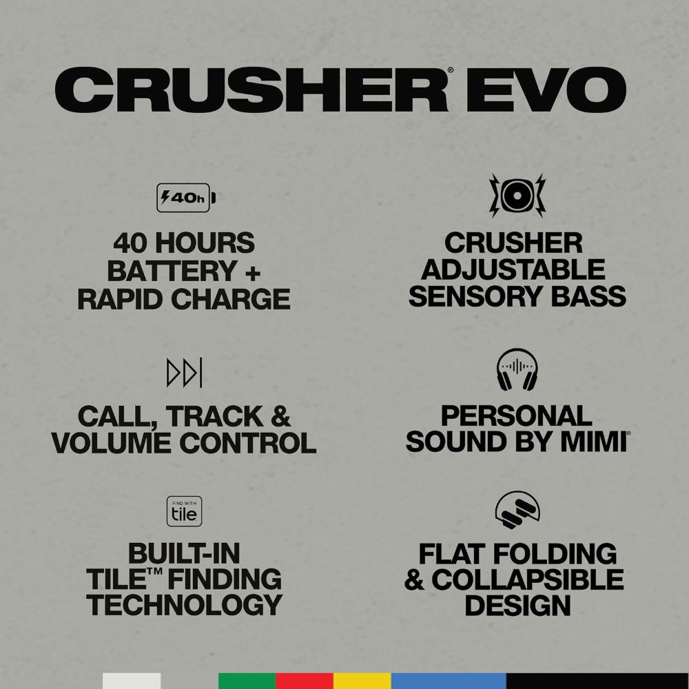 SKULLCANDY CRUSHER EVO OVER-EAR WIRELESS HEADPHONES WITH SENSORY BASS AND EXTRA CHARGING CABLE