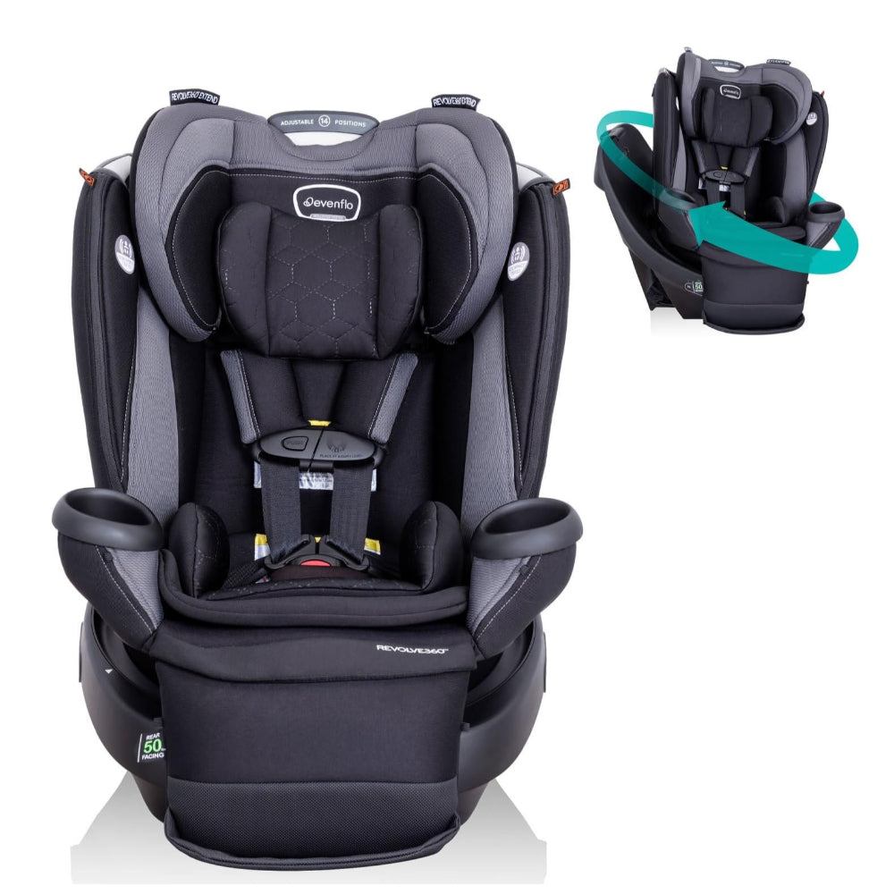 EVENFLO REVOLVE360 EXTEND ALL-IN-ONE ROTATIONAL CAR SEAT WITH QUICK CLEAN COVER (REVERE GRAY)