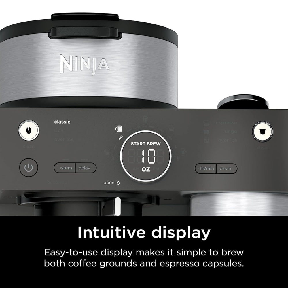 NINJA ESPRESSO & COFFEE BARISTA SYSTEM CFN601C, WITH 12-CUP CARAFE, BUILT-IN FROTHER, BLACK