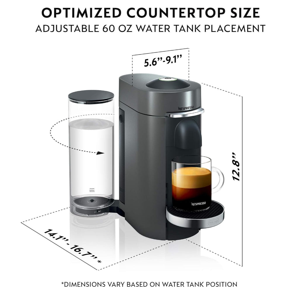 NESPRESSO VERTUO PLUS COFFEE AND ESPRESSO MAKER BY DE'LONGHI, 60 OZ, TITAN