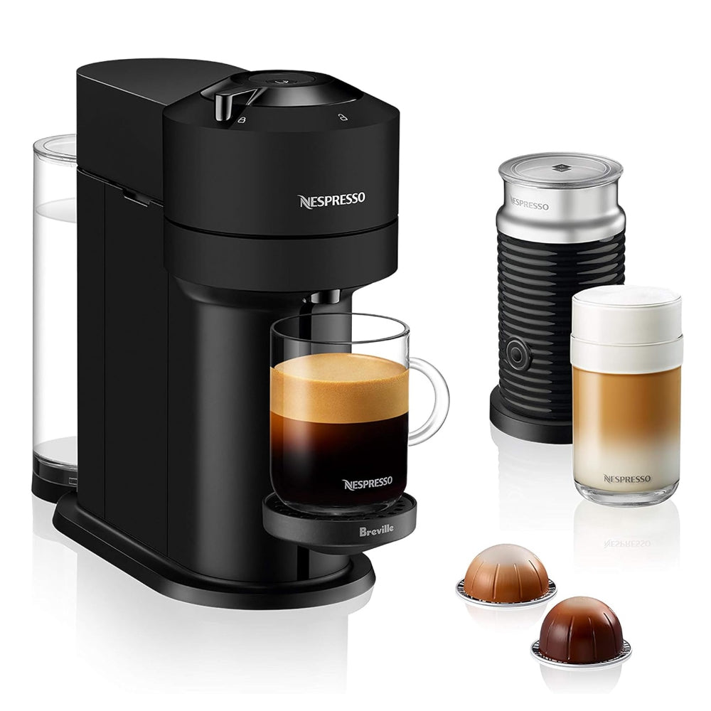 NESPRESSO VERTUO NEXT COFFEE AND ESPRESSO MACHINE WITH AEROCCINO FROTHER BY BREVILLE, MATTE BLACK