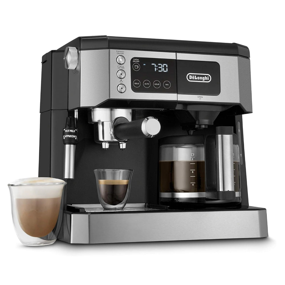 DE'LONGHI ALL-IN-ONE COMBINATION COFFEE MAKER & ESPRESSO MACHINE + MILK FROZER, COM532M, BLACK