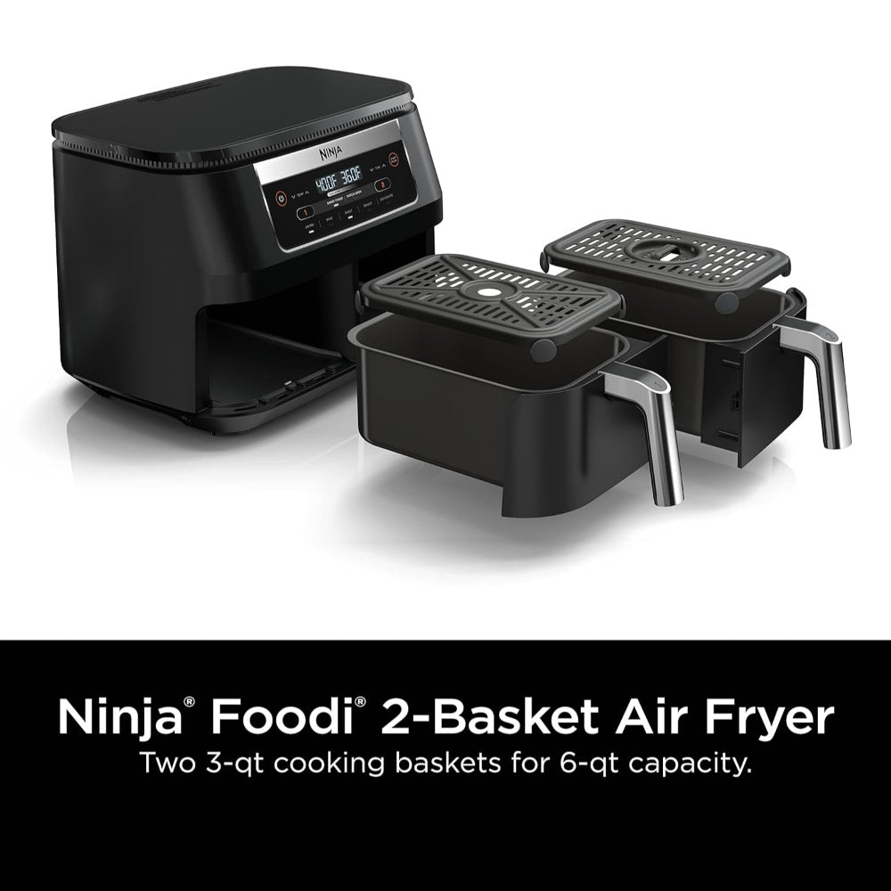 NINJA DZ090 FOODI 6 QUART 5-IN-1 DUALZONE 2-BASKET AIR FRYER, BLACK