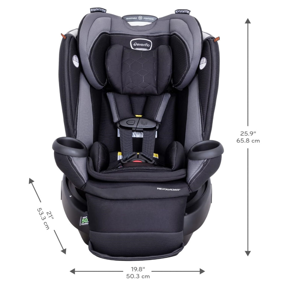 EVENFLO REVOLVE360 EXTEND ALL-IN-ONE ROTATIONAL CAR SEAT WITH QUICK CLEAN COVER (REVERE GRAY)