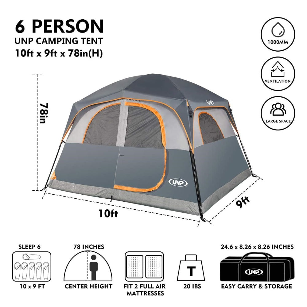 UNP 6 PERSON WATERPROOF WINDPROOF DOUBLE LAYER FAMILY CAMPING TENT