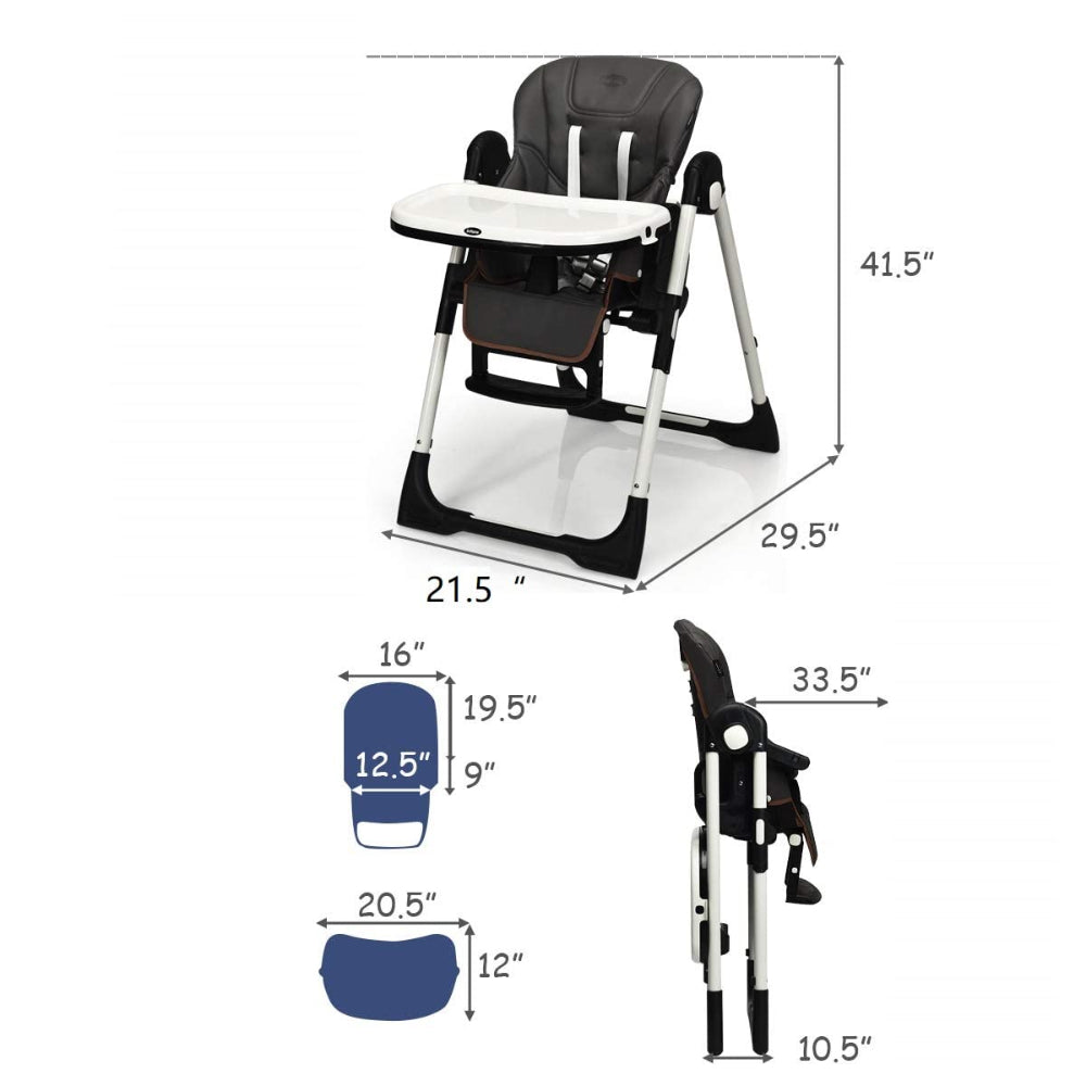 INFANS HIGH CHAIR, FOLDABLE, ADJUSTABLE BACKREST / FOOTREST / SEAT HEIGHT, REMOVEABLE TRAY