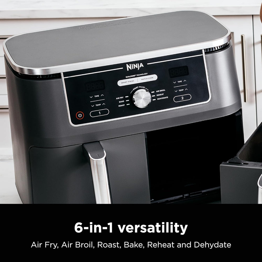 NINJA FOODI 10 QUART DUALZONE 6-IN-1 AIR FRYER: 2 BASKETS, SMART FINISH, GREY