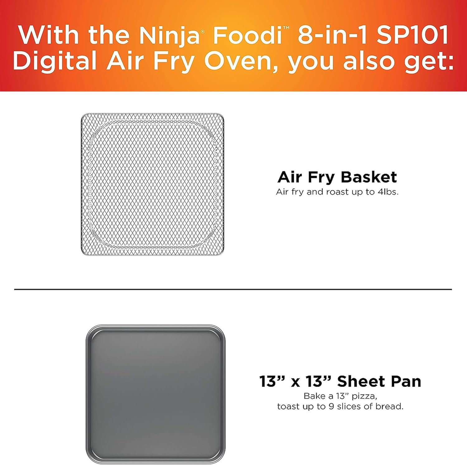 NINJA SP101 DIGITAL AIR FRY COUNTERTOP OVEN, 8-IN-1 FUNCTIONALITY, WITH AIR FRY BASKET, WIRE RACK & CRUMB TRAY, SILVER