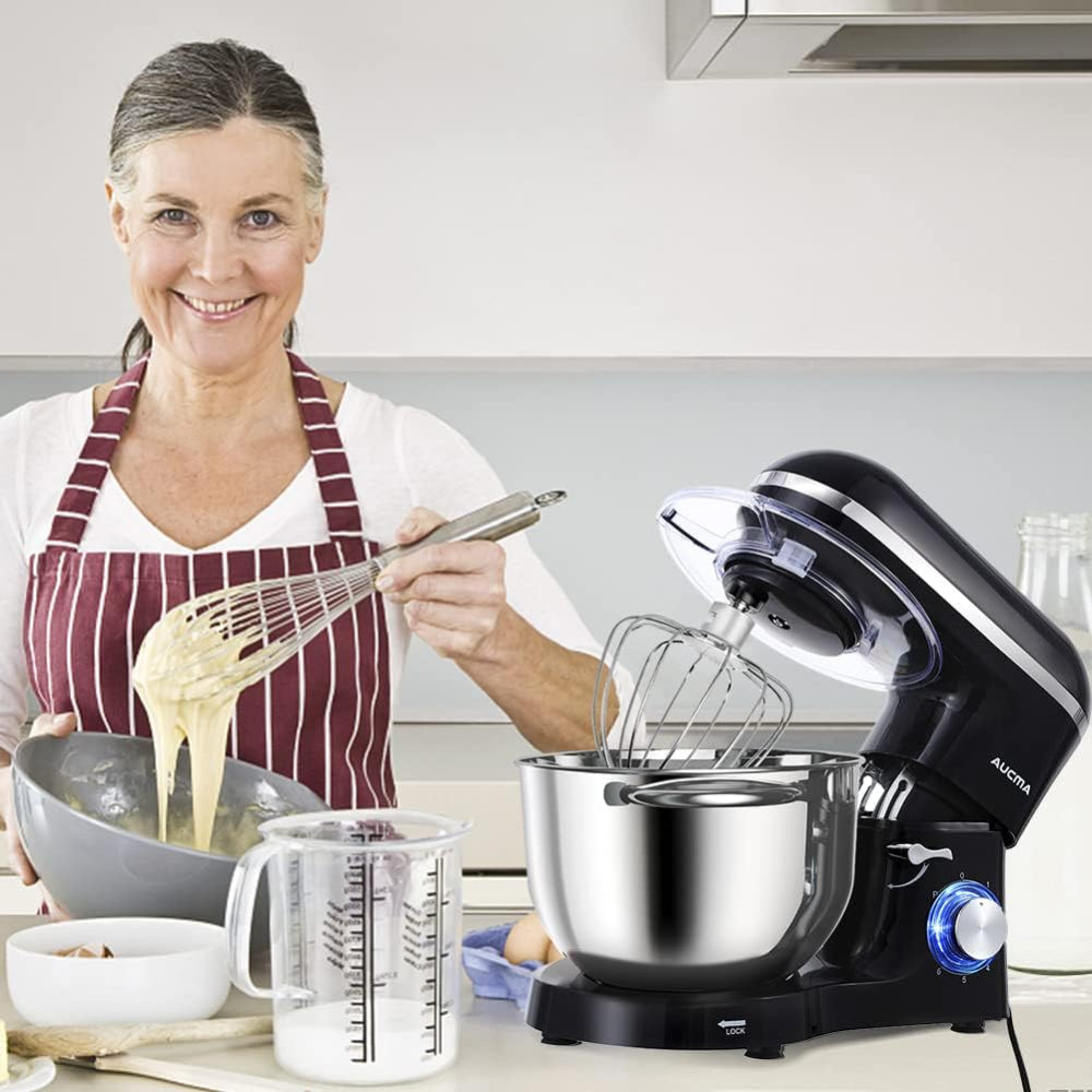 AUCMA STAND MIXER, 6.5-QT 660W, 6-SPEED TILT-HEAD FOOD MIXER, DOUGH HOOK, WIRE WHIP & BEATER