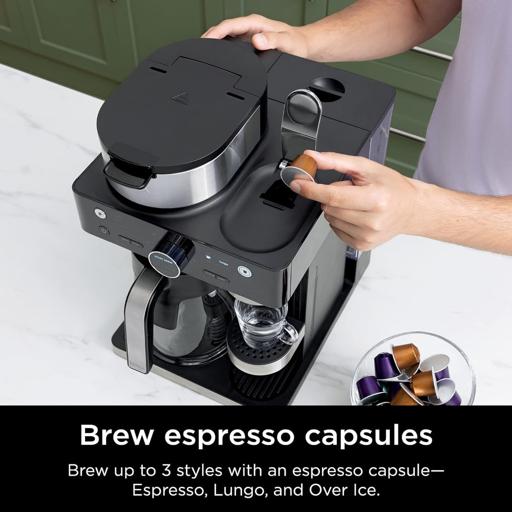 NINJA ESPRESSO & COFFEE BARISTA SYSTEM CFN601C, WITH 12-CUP CARAFE, BUILT-IN FROTHER, BLACK