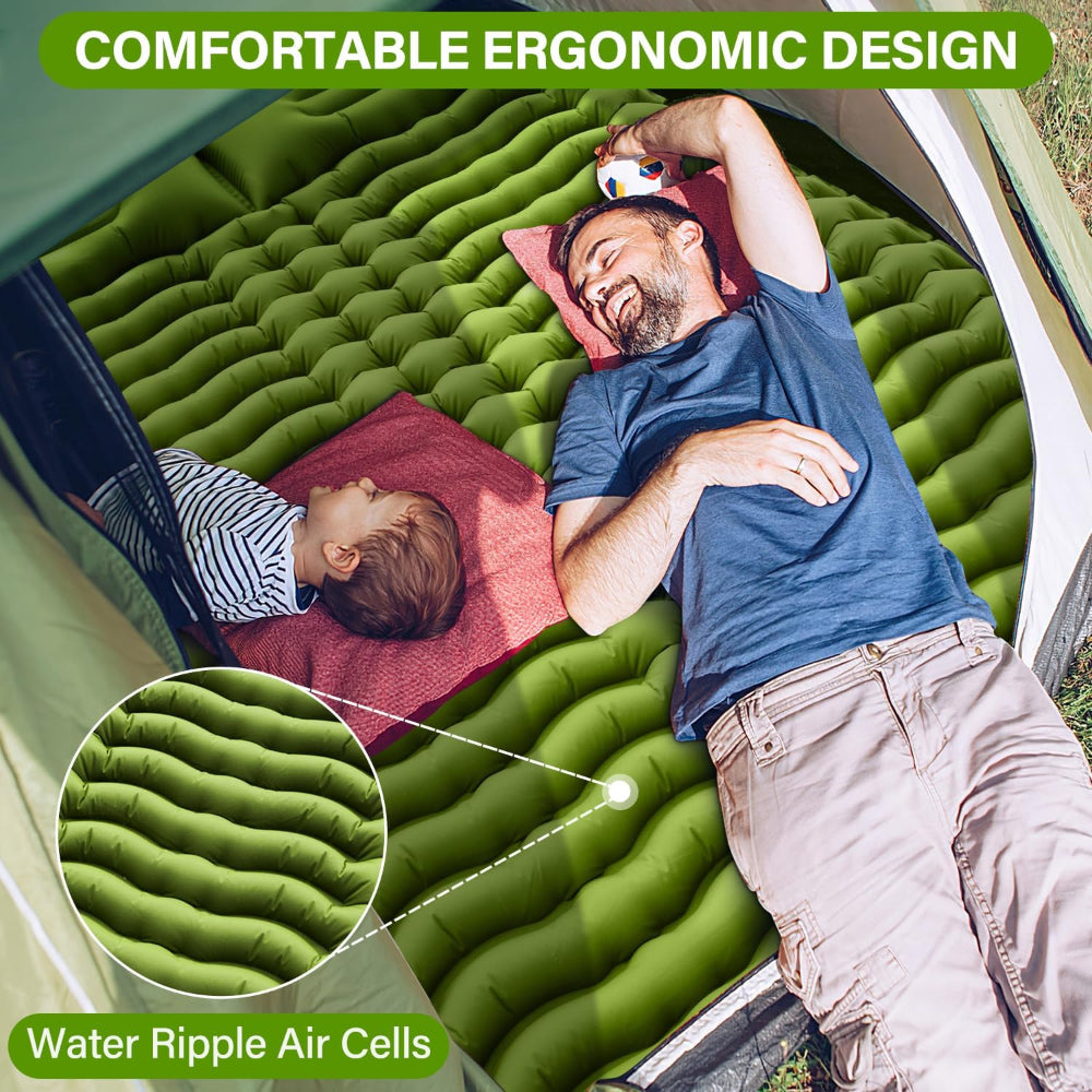 YUZONC DOUBLE SLEEPING PAD - SELF-INFLATING 4" EXTRA-THICK FOR 2 PERSONS