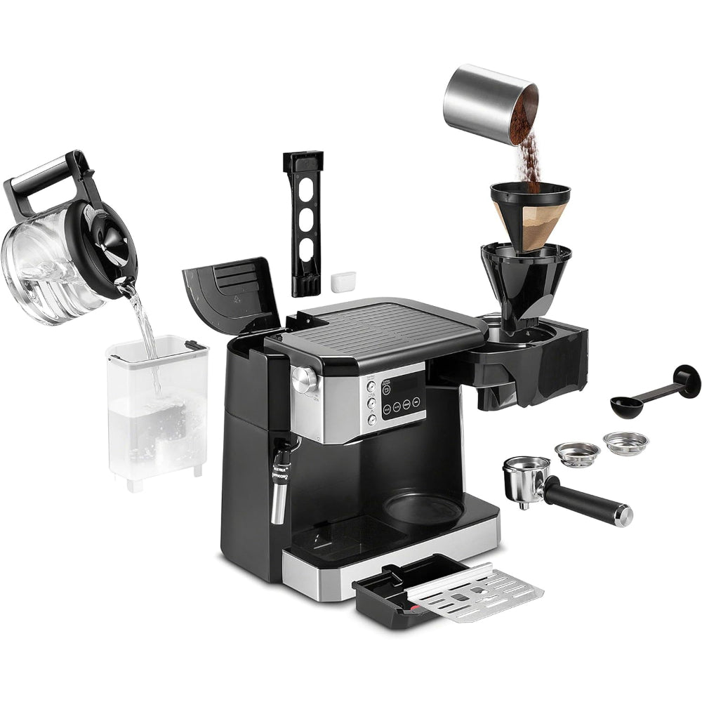 DE'LONGHI ALL-IN-ONE COMBINATION COFFEE MAKER & ESPRESSO MACHINE + MILK FROZER, COM532M, BLACK