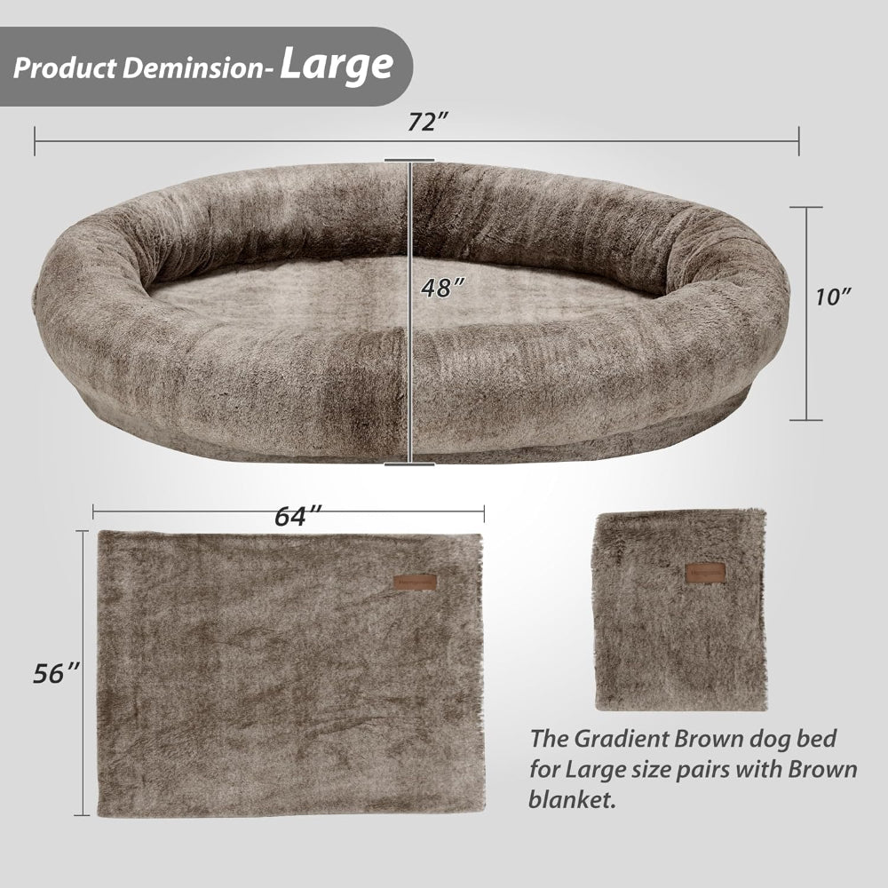 LARGE HUMAN DOG BED WITH BLANKET, BROWN