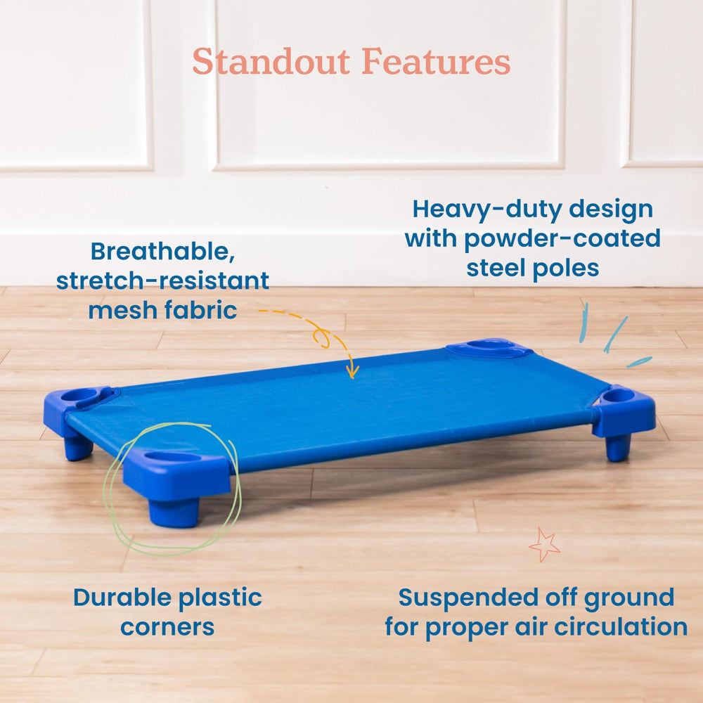 ECR4KIDS ELR-16114 TODDLER NAPTIME COT, STACKABLE (SET OF 6), BLUE