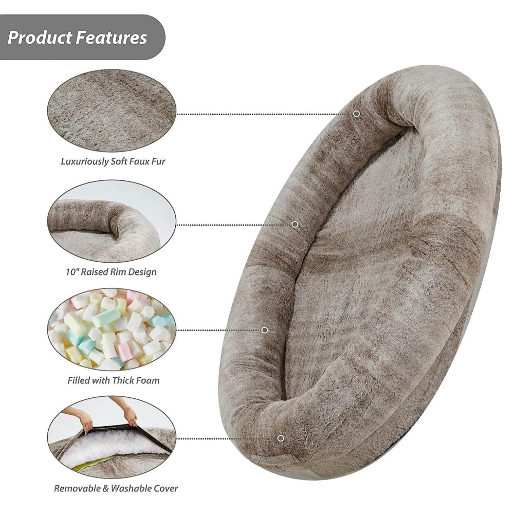 LARGE HUMAN DOG BED WITH BLANKET, BROWN